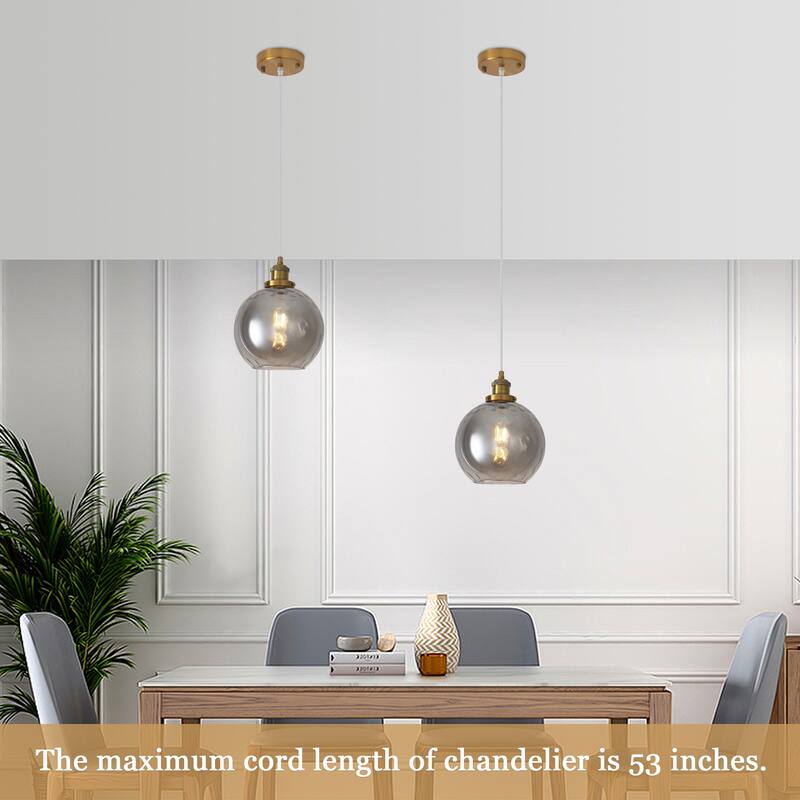 1-Light Glam Modern Metal Hanging Foyer Pendant Light with Glass Shade for Kitchen Island