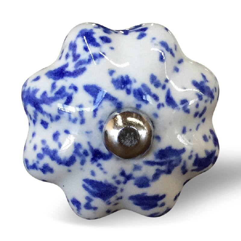 HomeRoots Set of Eight Blue And White Ceramic And Metal Drawer Pull Knobs - 1.5' X '1.5' X '1.5