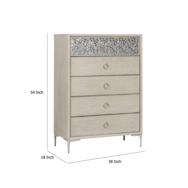 Kaira Tall Dresser Chest, 5 Drawers, Metal Accents, Natural Oak Brown