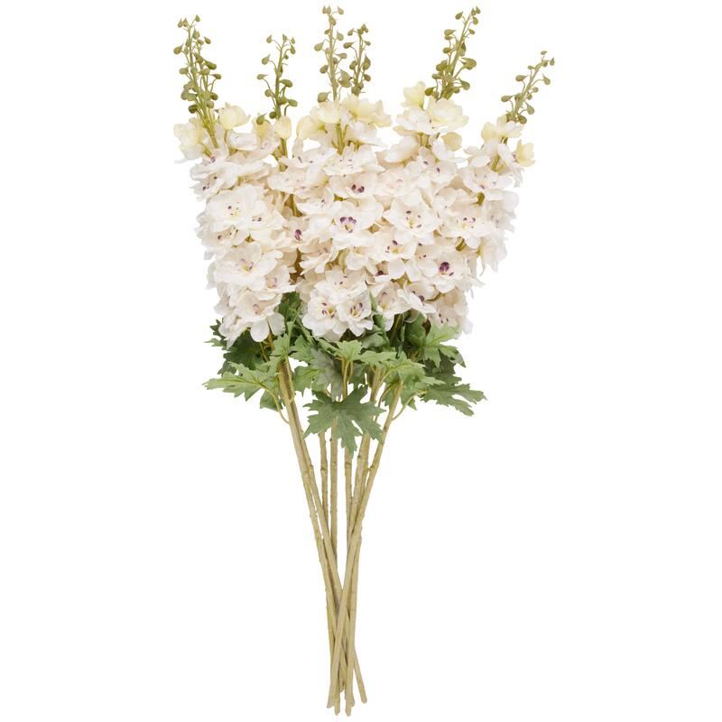White Faux Foliage Tall Delphinium Artificial Flower Stem (Set of 8)