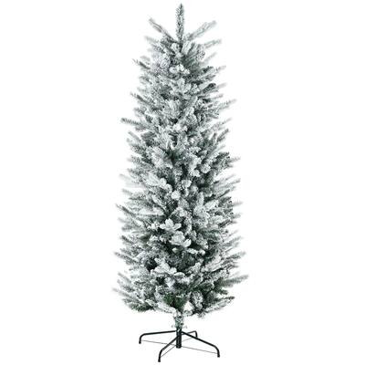 6ft Flocked Artificial Pencil Christmas Tree, Slim Design for Small Spaces