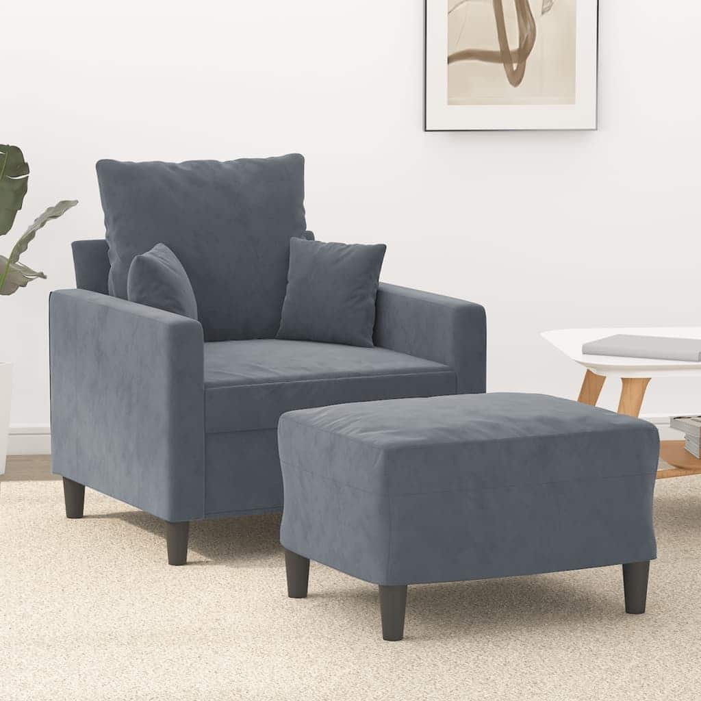 vidaXL Sofa Chair Accent Upholstered Single Sofa Chair with Footstool Velvet - 30.7 x 30.7 x 31.5 in.
