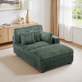 41" W Plush Corduroy Chaise Lounge with Pillows