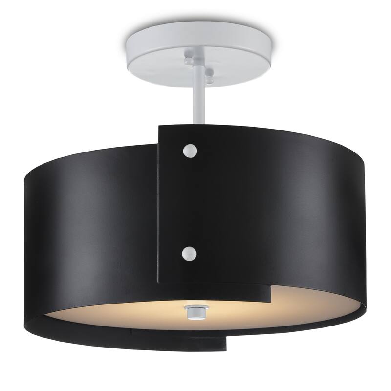 Currey & Company Ritsu Black Semi-Flush Mount - 12"h x 13.75"dia - 12"h x 13.75"dia - Blacksmith/Sugar White