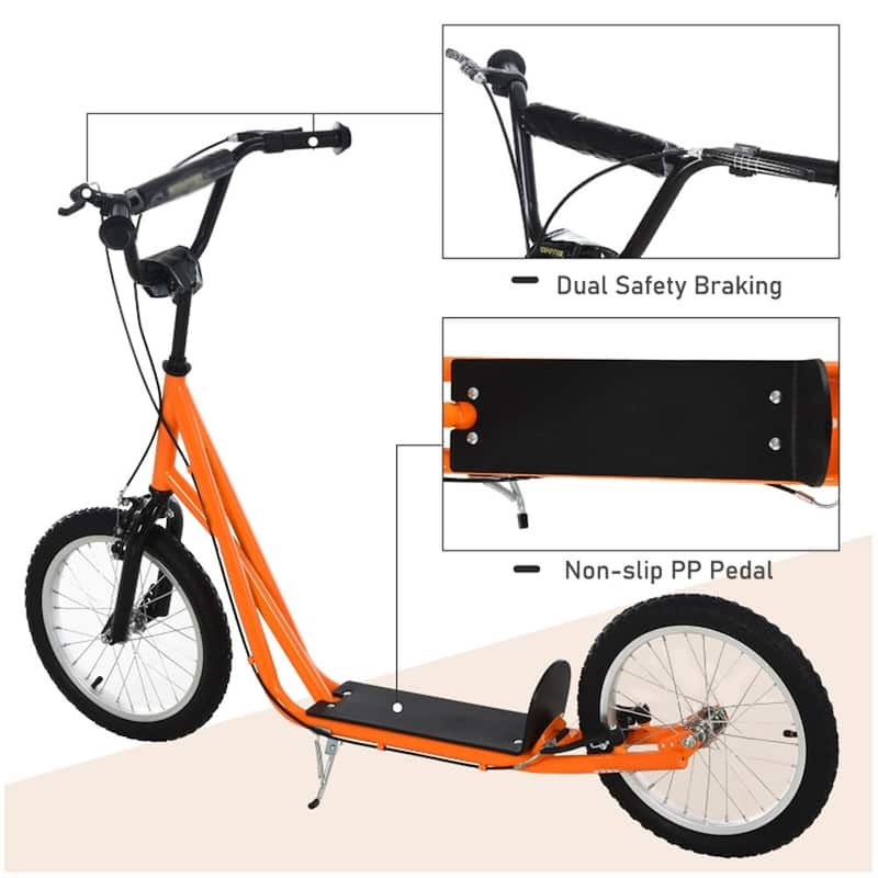 Children’s Ride-On Scooter with Soft Grip Handlebar and Anti-Slip Foot Deck for Outdoor Use - 54.75"L x 22.75"W x 35.5"-37.75"H