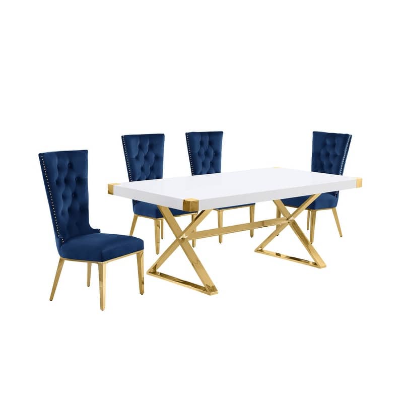 Best Quality Furniture D440/1-SC330-7 Dining Set with 78" White Lacquer Wood Top