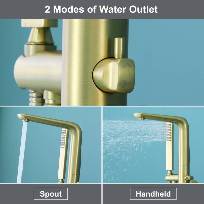 Freestanding Bathtub Faucet With Hand Shower Floor Mount Tub Filler Faucet With Handheld Shower High Flow Bathroom Tub Faucets