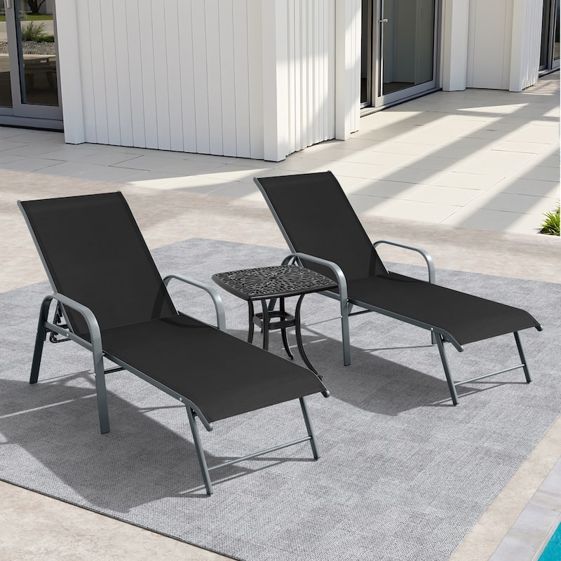 Pellebant Outdoor Patio Lounge Chairs Set Aluminum Adjustable Backrest with Side Table