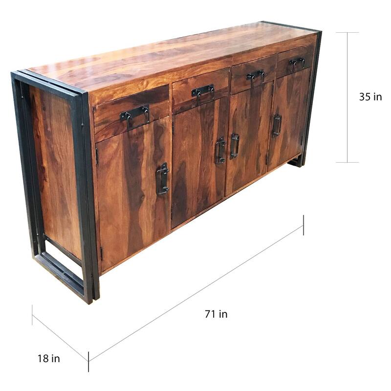 Handmade Sheesham Wood and Iron 4-door 4-drawer Sideboard (India) - 71" x 18" x 35"