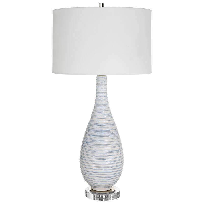 Ceramic Ribbed Table Lamp with Drum Shade - 31" - Blue