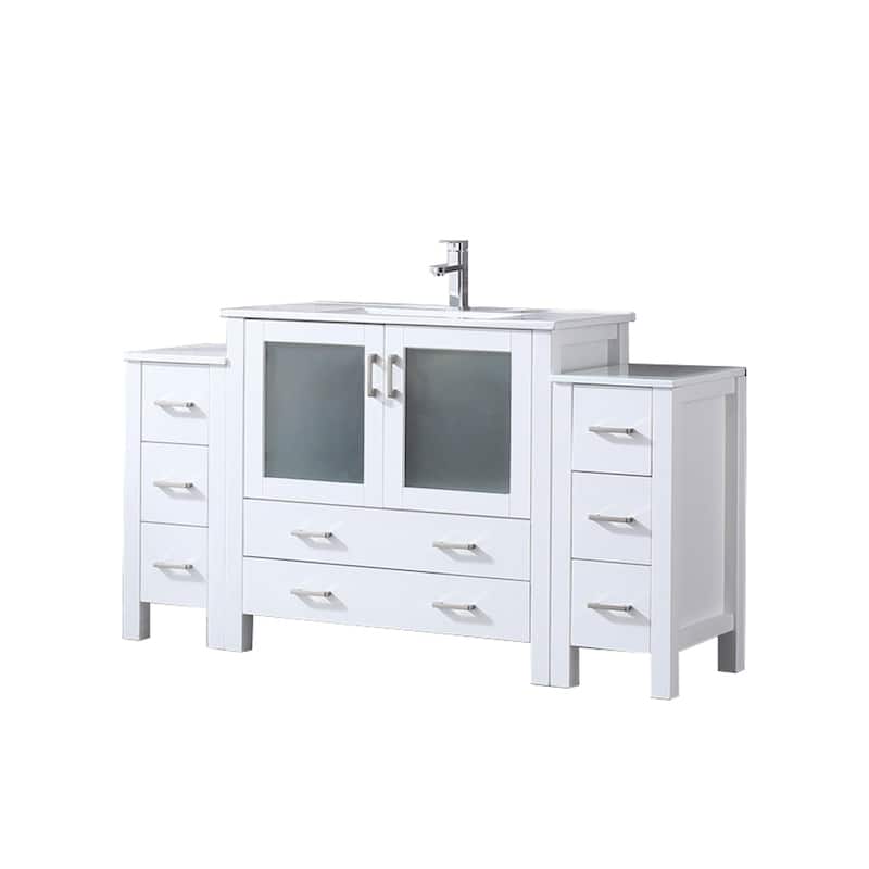 Volez Bath Vanity with Side Cabinets, Ceramic Top & Sink