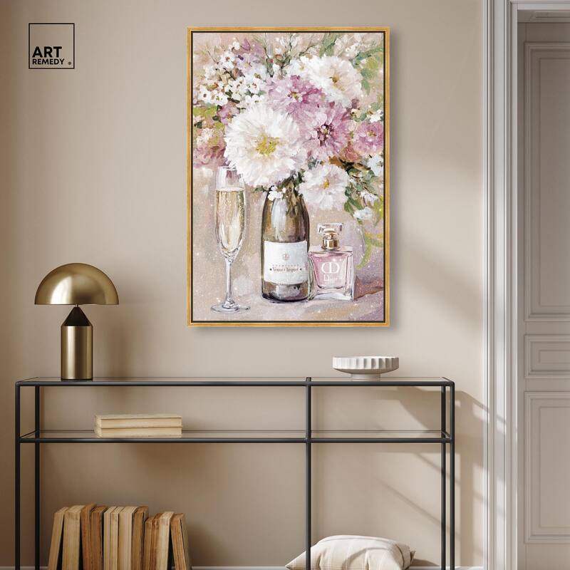 Light Floral Champagne Vase Canvas by Art Remedy