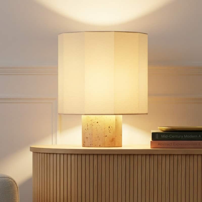 Brightech Cleo LED Natural Beige Stone Boho Modern Dimmable Bedside Nightstand Desk Lamp