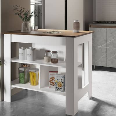 Spacious Kitchen Island with 2-Tier Storage Shelves, 40" Work Top, Easy Assembly