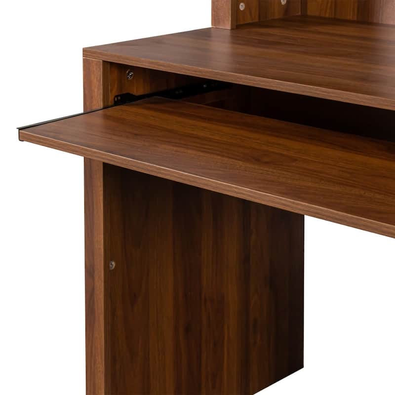 59.06" Antiqued Wood Home Office Computer Desk with Shelves and Drawers