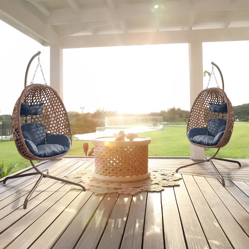 Outdoor/Indoor Swing Egg Chiar With Stand, Cushion And Headrest