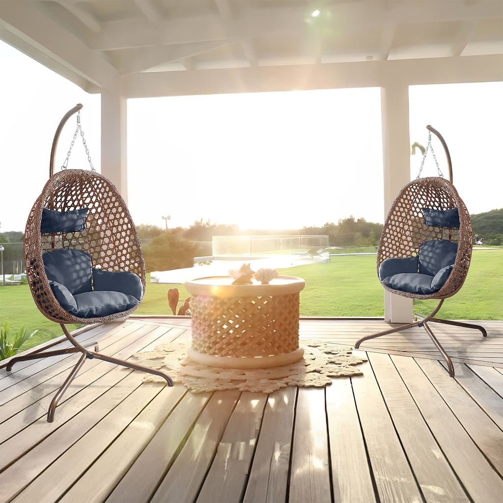 Outdoor/Indoor Swing Egg Chiar With Stand, Cushion And Headrest