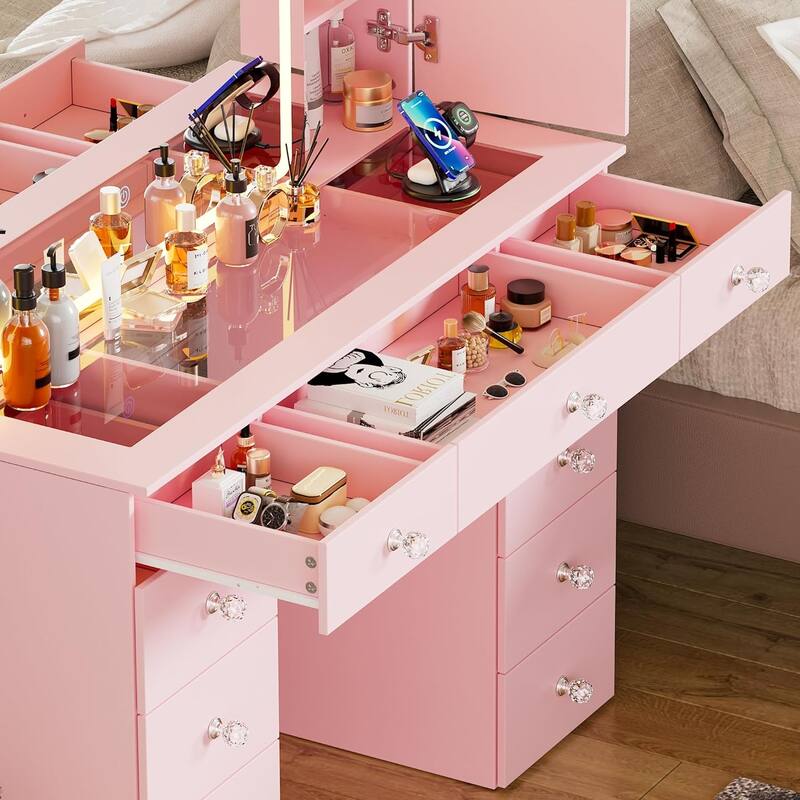 PAKASEPT Vanity Set with Lighted Mirror, Large Vanity Desk with Charging Station