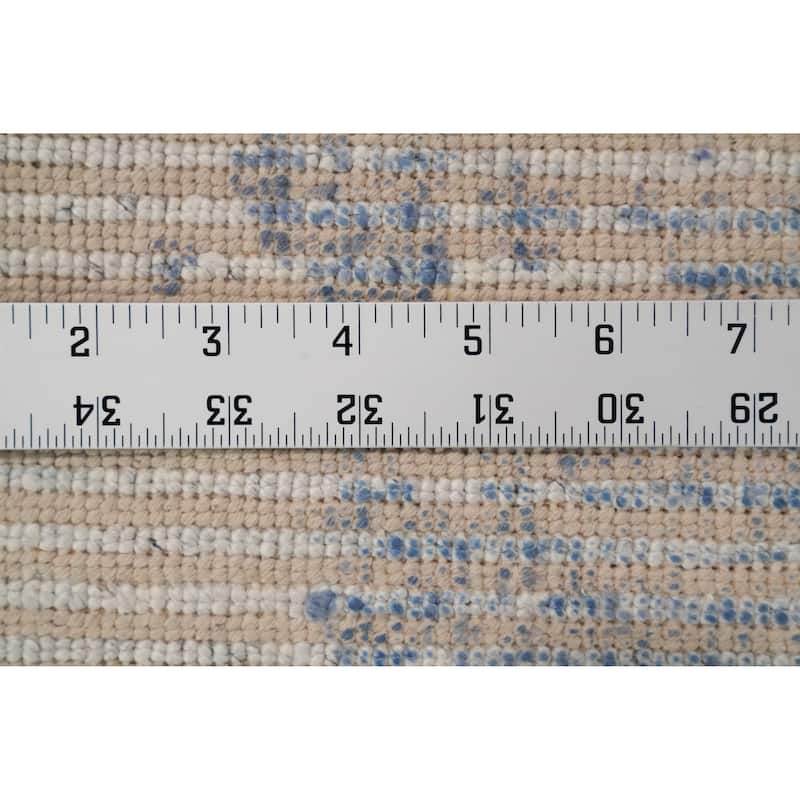 Hand Knotted Oriental Viscose Silk Carpet Modern All-Over Navy Blue & Blues Abstract Area Rug - 7' 8'' X 5' 6''