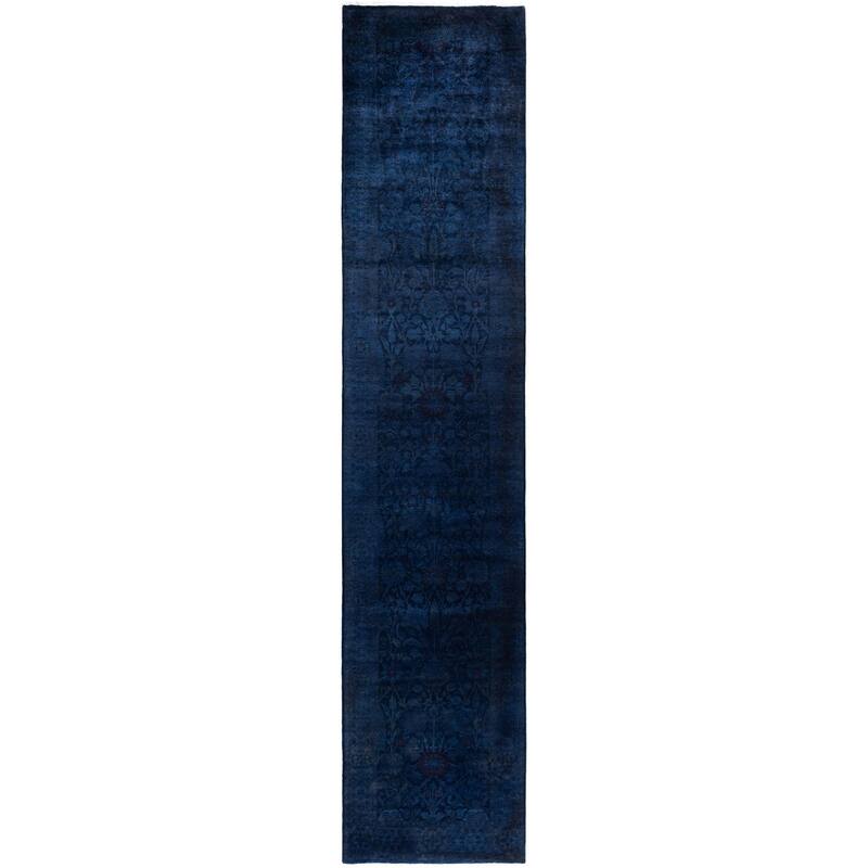 Overdyed One-of-a-Kind Hand-Knotted Runner Rug - Navy - 2' 6" x 12' 3"