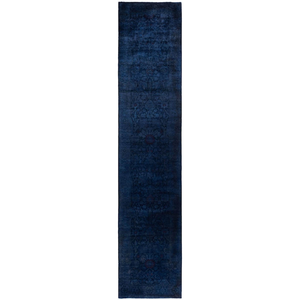 Overdyed One-of-a-Kind Hand-Knotted Runner Rug - Navy - 2' 6" x 12' 3"