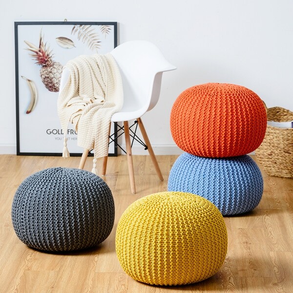 SLEEPSCENE Knitted Pouffe Footstool Bean Filled 100% Cotton In Various Colours 