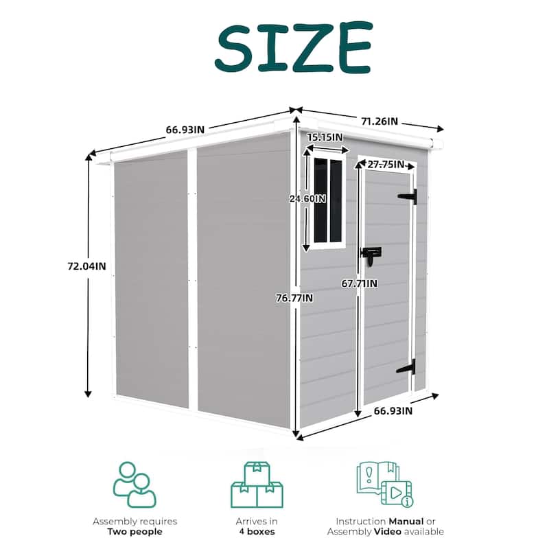 6×6 FT Waterproof Resin Outdoor Storage Shed with Floor, Window and Lockable Doors