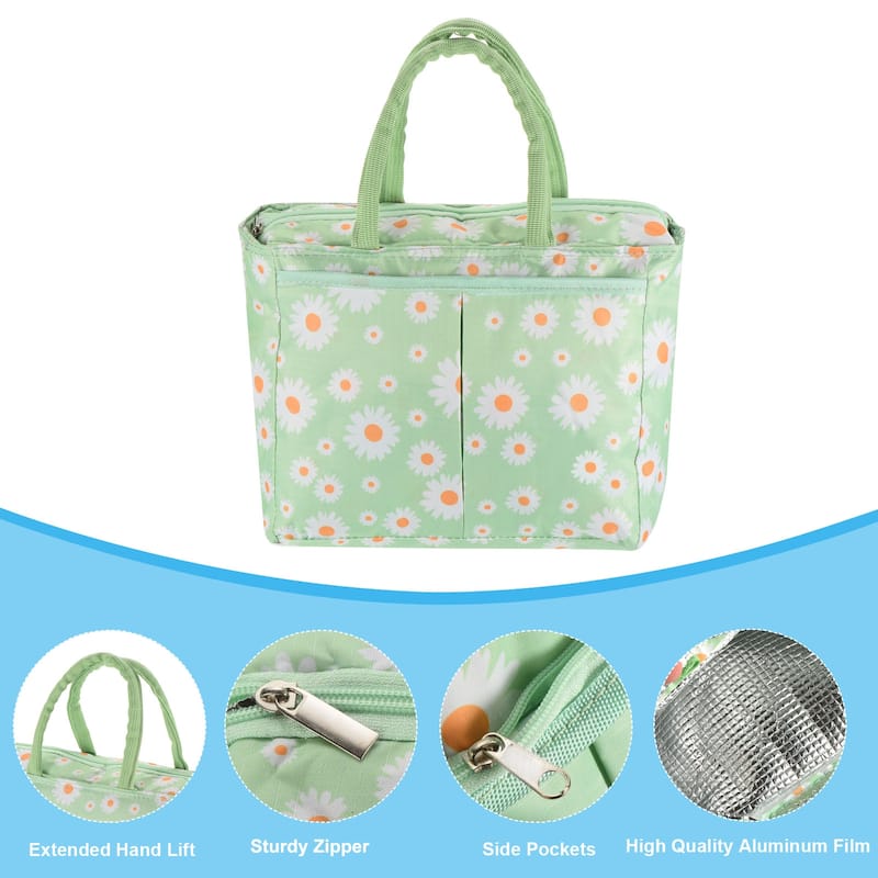 Lunch Bag Tote Bag with Pocket for Work Picnic 9.4"x5.5"x7.9", Green
