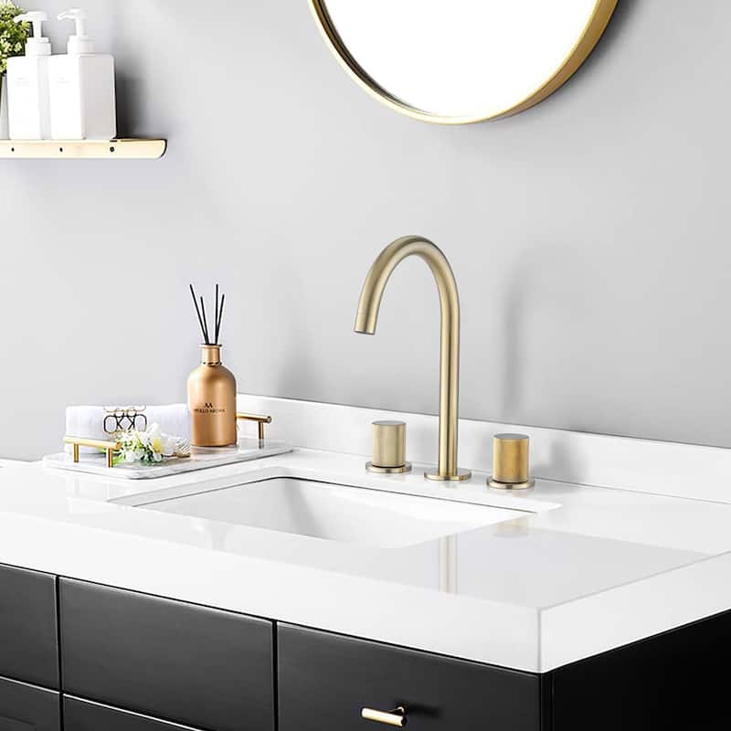 Widespread Double Handle Bathroom Faucet with Swivel Spout - Brushed Gold