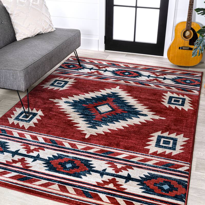 JONATHAN Y Konya High-Low Two-Tone Monstera Leaf Area Rug