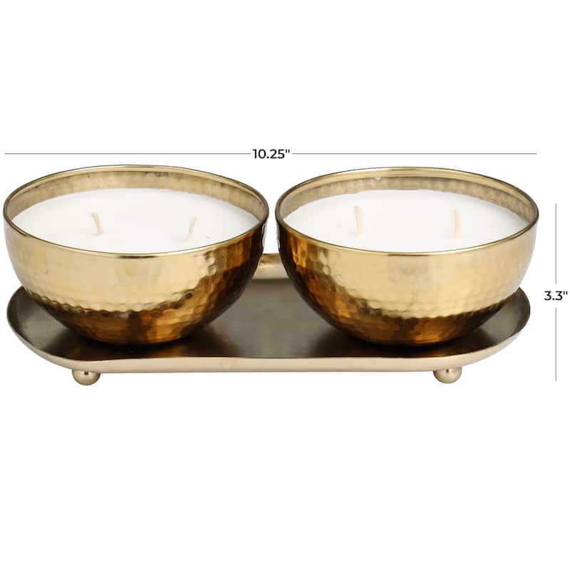 Gold or Copper or Silver Metal Scented Hammered 12 oz 2 Wick Candle with White Wax (Set of 2)