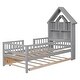 preview thumbnail 7 of 7, Gray Pine Wood Twin Size House-Shaped Bed with Trundle and Storage Headboard