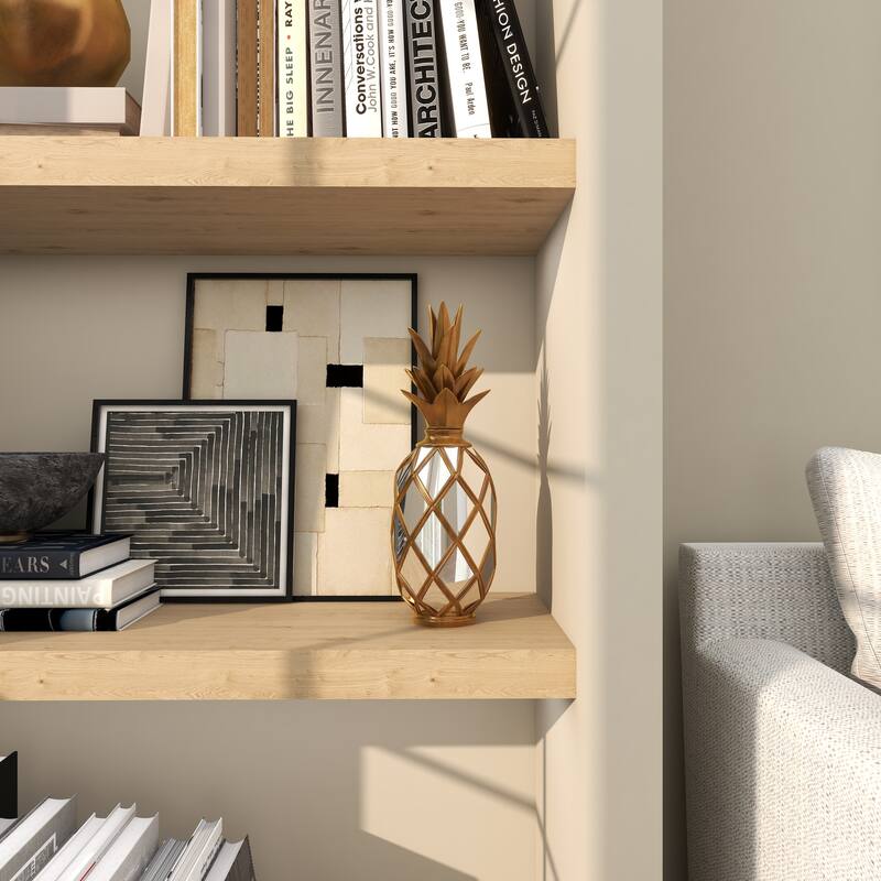 Gold Polystone Pineapple Fruit Decorative Sculpture with Mirror Accents