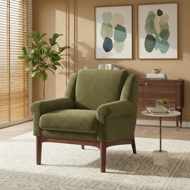 Mid-Century Modern Upholstered Accent Chair with Flared Arms by Harper&Bright Designs - Green