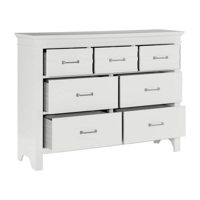 Candy 55 Inch Dresser, 7 Drawers, Nickel Bar Handles, White Solid Wood