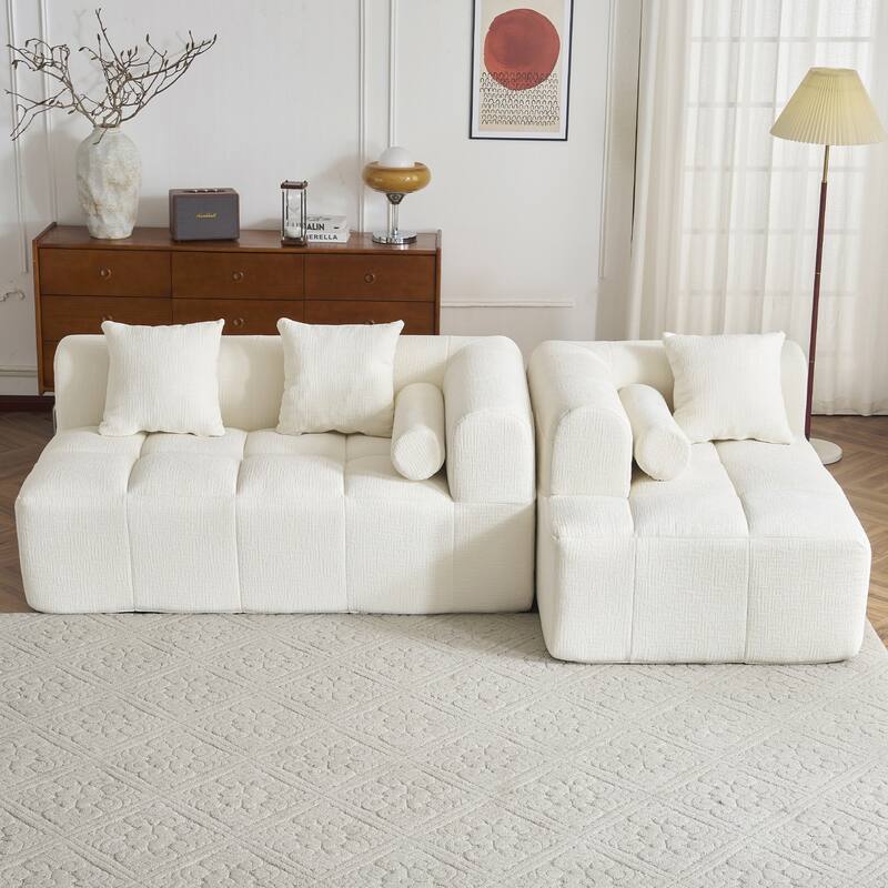 101.2" Sectional Sofa Full-Compressed Sofa Modular Sofa Couch Free-combined Sofa with Deep Seating and Two Side Pockets