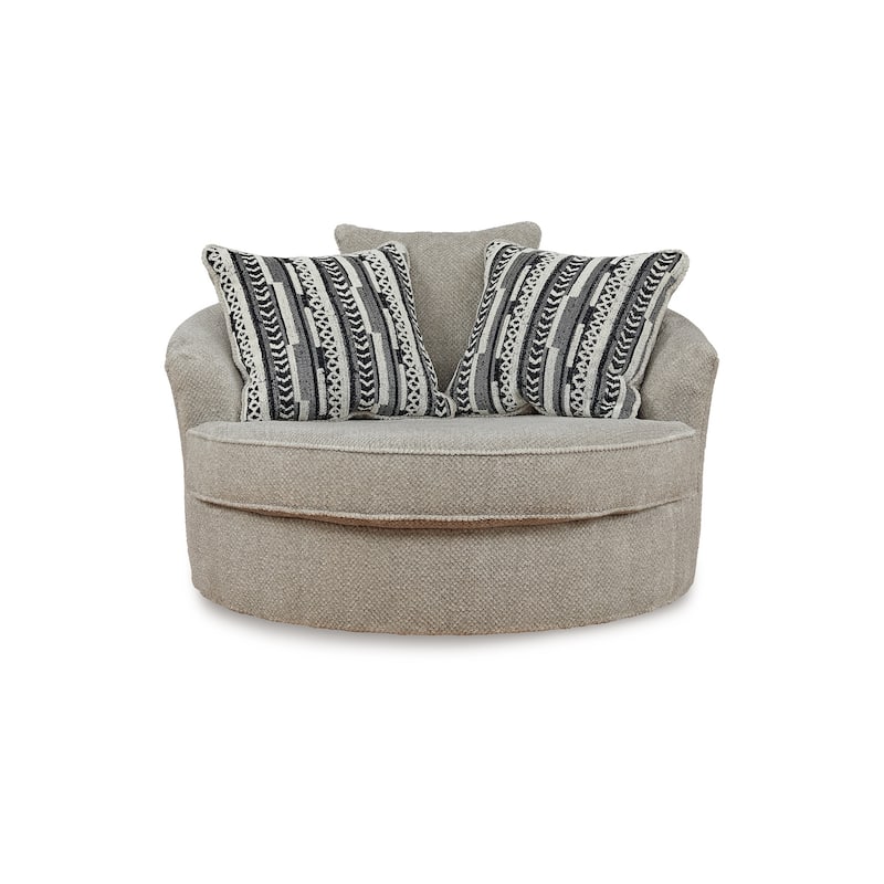 Alno Oversize Swivel Accent Chair, 2 Accent Pillows, 55 Inch, Beige