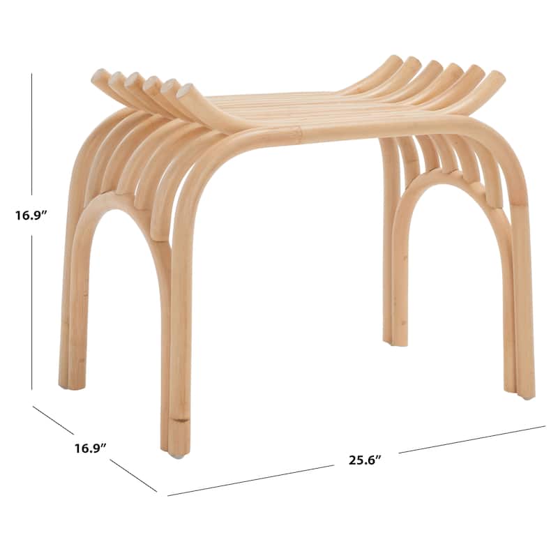 SAFAVIEH Thildi Curved Rattan Stool - 26" W x 17" D x 17" H - 26"Wx17"Dx17"H