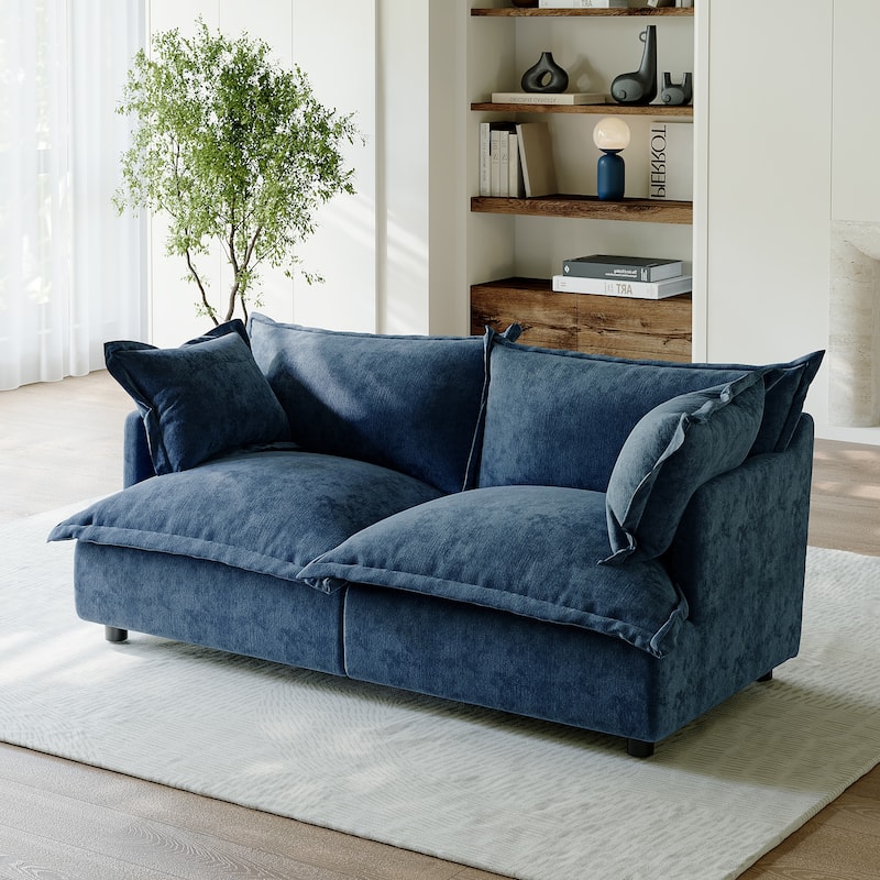 80"W Upholstered Chenille Comfy Cloud Couch Modular Sectional Sofa - Navy
