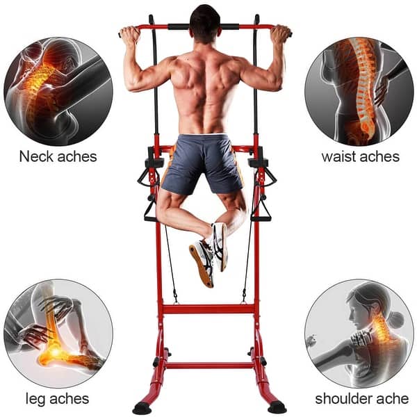 Full Body Power Tower Dip Stand Station Push Up Rack Height Adjustable ...
