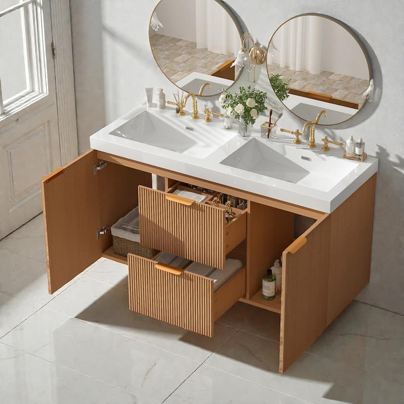 47.24" Wall-Mounted Double Sink Bathroom Vanity with SMC Top