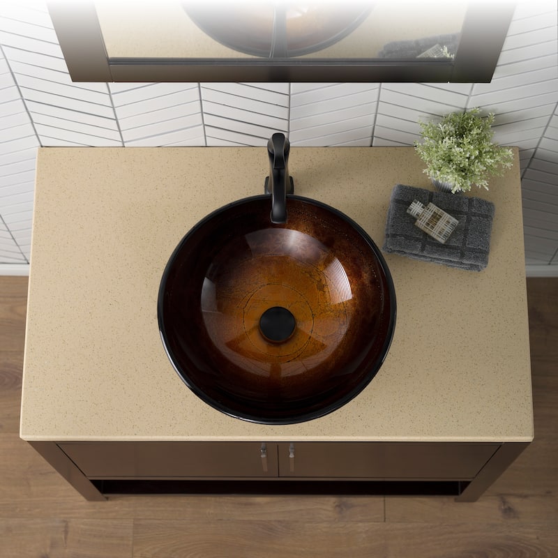 KRAUS 16 1/2 inch Brown Round Glass Vessel Bathroom Sink