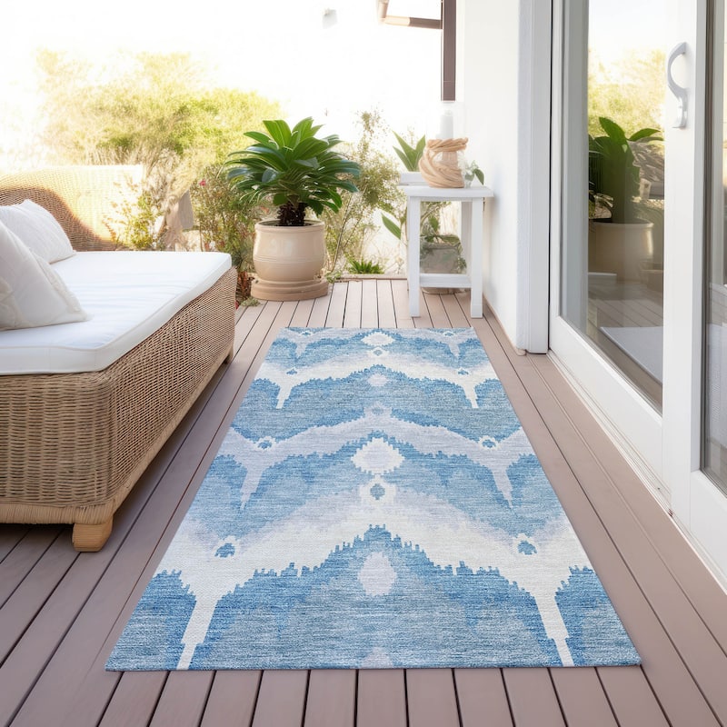 Machine Washable Indoor/ Outdoor Chantille Boho Ikat Rug - Denim - 2'3" x 7'6"