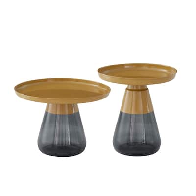 Gold Titanium Coffee Table Set of Two with Glass Base Modern Accent - 24x17 19x20