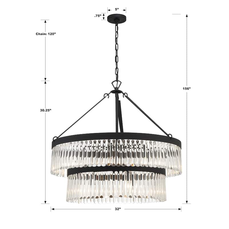 Emory 9 Light Black Forged Chandelier - 32"W x 30.25"H x 32"D