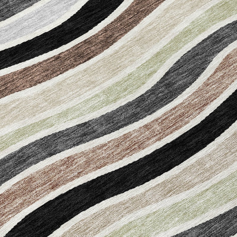 Machine Washable Indoor/ Outdoor Contemporary Stripe Chantille Rug