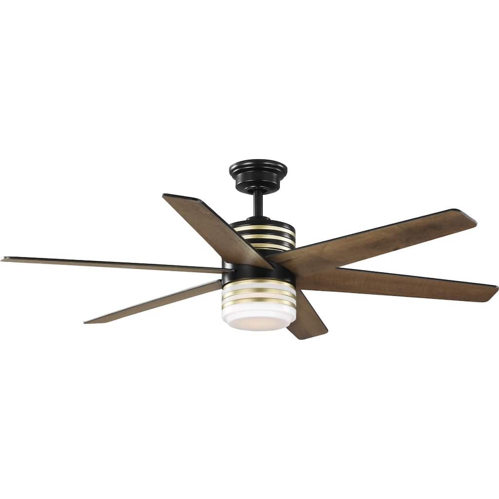 Carrollwood Collection 56-Inch Six-Blade Matte Black Chestnut LED DC Motor Contemporary Ceiling Fan - 56 in x 56 in x 18 in