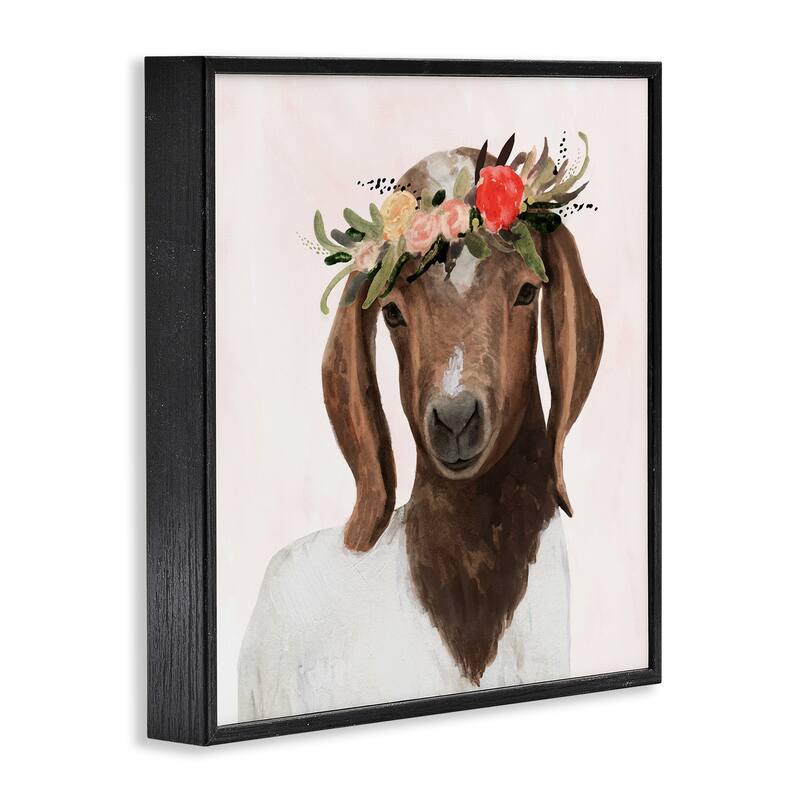 Stupell Springtime Flower Crown Long Ear Baby Goat Framed Art, 12 x 1.5 x 12, Proudly Made in USA