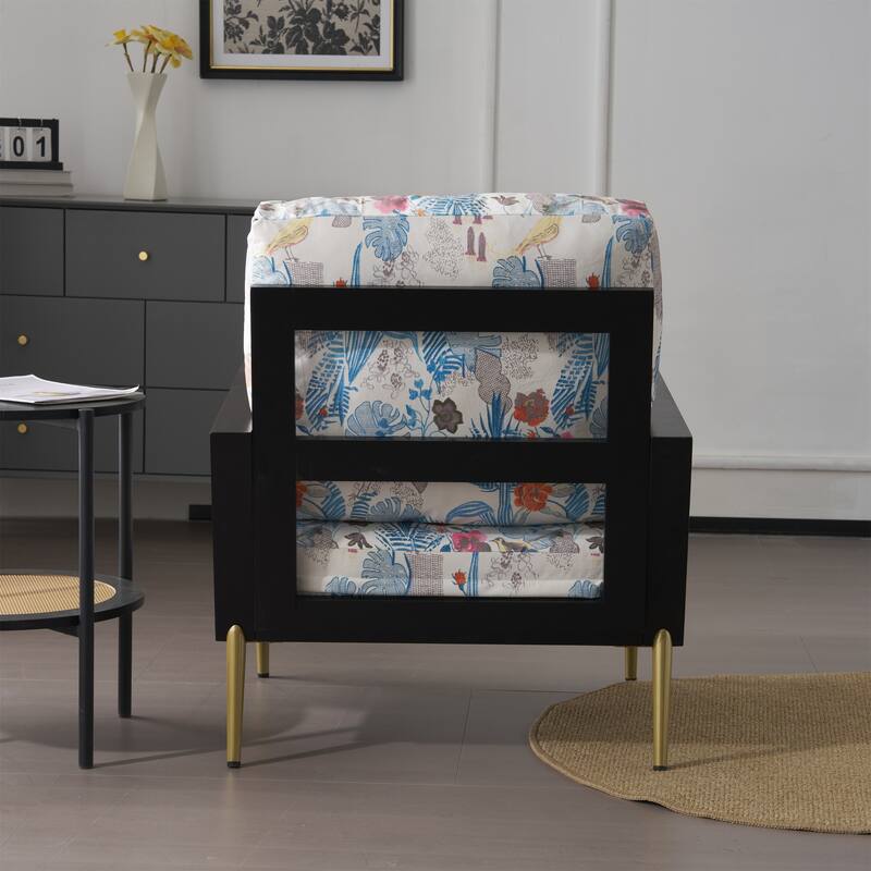 Velvet Upholstered Accent Armchair with Gold Legs