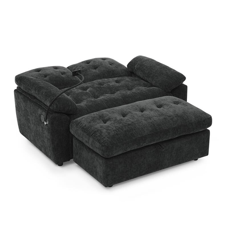 Double Recliner Chair with Adjustable Backrest, Storage Ottoman, USB Port & Phone Stand